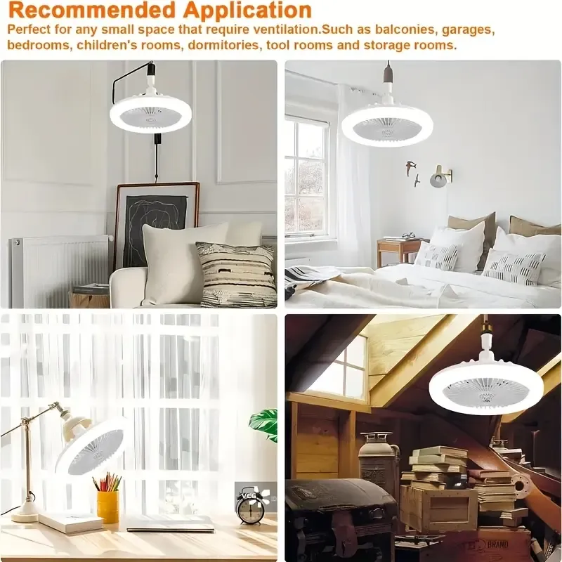 New E27 Screw Ceiling Fan Light, Smart Remote Control Silent LED Ceiling Fan Lamp, 3-Speed Wind & 3-Color Dimmable for Living Room Bedroom Home Lighting