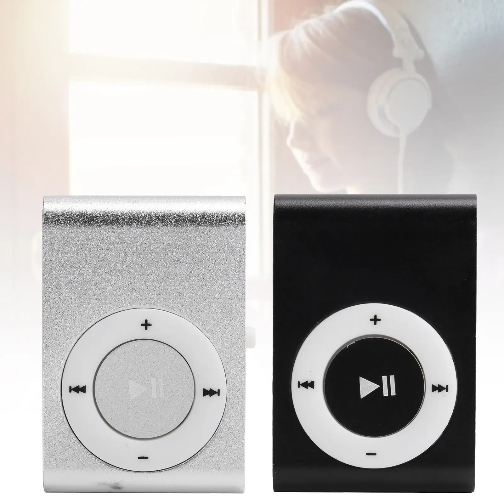 Silver Metal Clip MP3 Player Portable Music Player for Students Support Memory Card Custom Logo Sports Gift