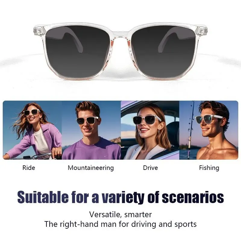 Photochromic Smart Bluetooth Glasses Wireless Audio Sunglasses with Voice Assistant UV Protection Eyewear for Home Outdoor Daily Use