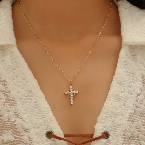 Divine Sparkle Gold Diamond Cross Necklace