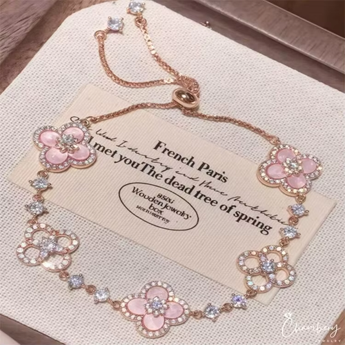 Pink Four-Petal Floral Delicate Dainty Bracelet