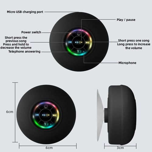 Hot-Selling Mini Waterproof Wireless Bluetooth Speaker — Clear Sound Quality, Suction Cup Fixing, LED Light, IPX4 Waterproof Rating, Supports USB Charging, Colors Shipped Randomly
