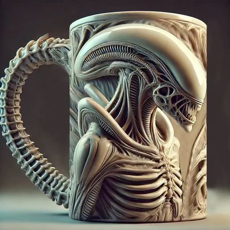 Tazza da Caffè Alien – Mug in Ceramica 3D con Dettagli in Rilievo e Stampa Termica – Perfetto per i Fan di Fantascienza ✨🛸