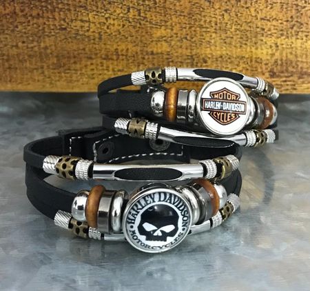 Bracciale in Cuoio Harley-Davidson con Fermo a Pressione Intercambiabile
