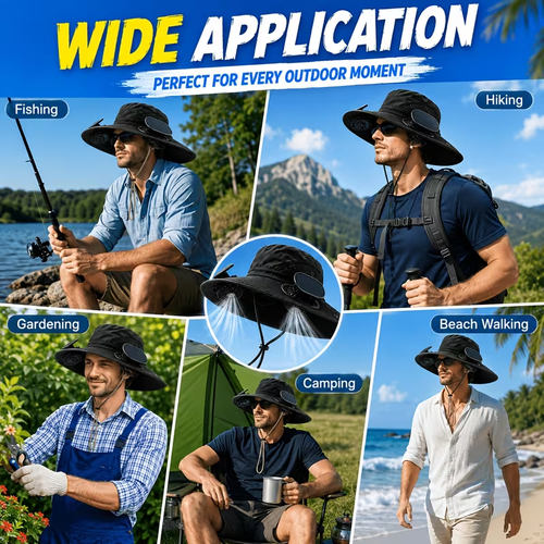 Fan Hat for Men And Women, Solar Wide Brim Sun Hat with Dual Cooling Fans, Adjustable Airflow Outdoor Hat for Summer Travel, Gardening, Hiking, Camping And Yard Work