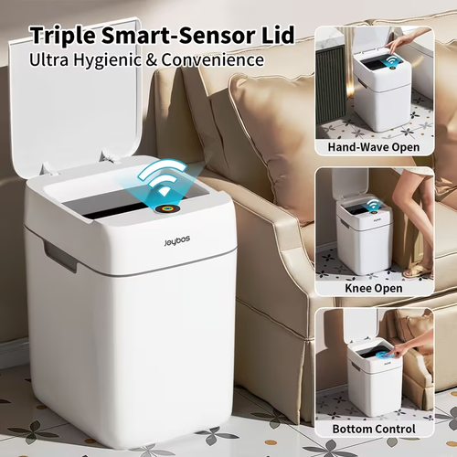 Smart Trash Can with Motion Sensor, Hands Free Garbage Bag Built in 2Nd Gen Fan System for Auto Suction Bags