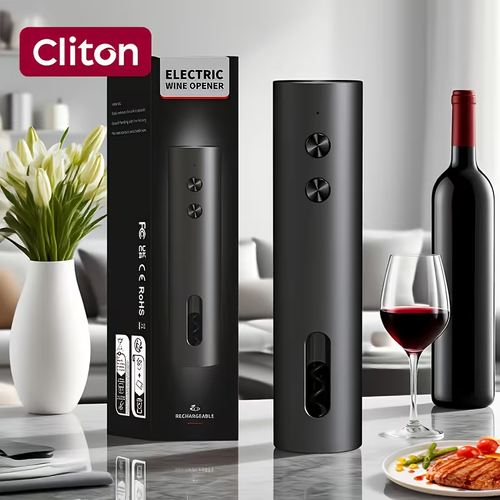 Rechargeable Electric Wine Opener with Foil Cutter, Wine Pourer, Vacuum Stopper and Storage Base