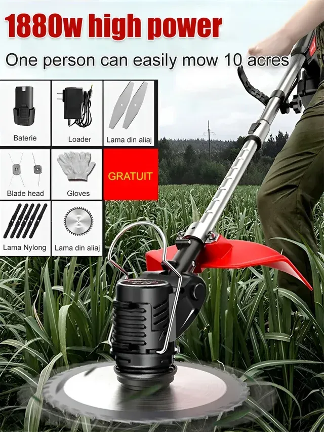 Portable lithium battery garden lawn mower High-powered, with a speed of 18000 RPM, trim or mow and save 80% of your time!