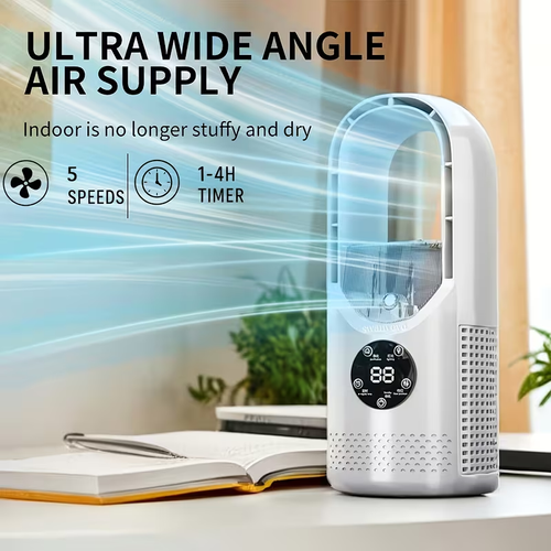 Portable Air Conditioning Fan, USB Tower Fan, Desktop Bladeless Fan - With Remote Control,
