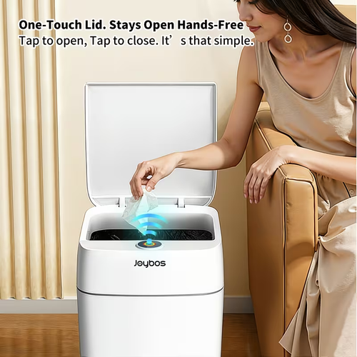 Smart Trash Can with Motion Sensor, Hands Free Garbage Bag Built in 2Nd Gen Fan System for Auto Suction Bags