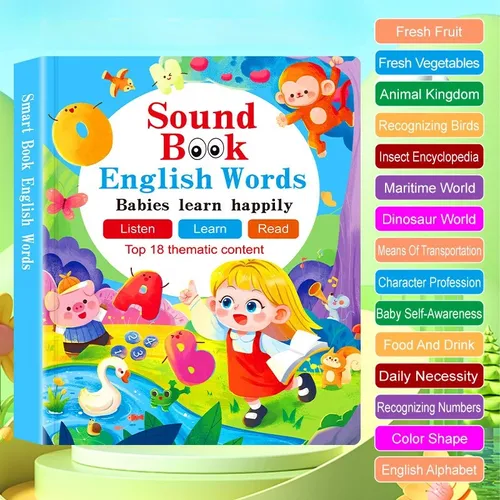 📕English Sound Book Interactive Talking Book Early Learning Educational Toy For Kids Baby Vocabulary Learning 0 To 8 Years