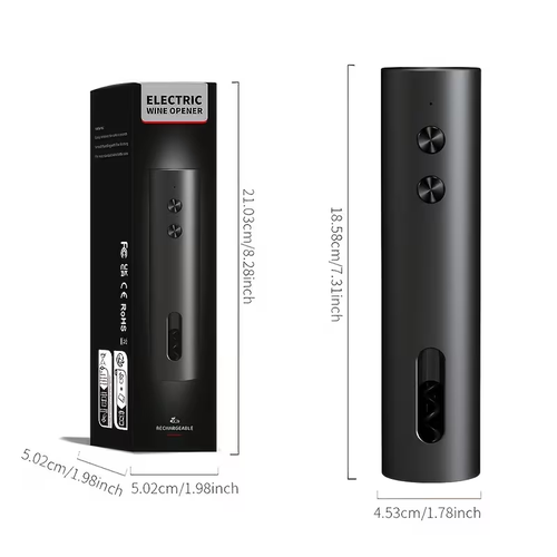 Rechargeable Electric Wine Opener with Foil Cutter, Wine Pourer, Vacuum Stopper and Storage Base