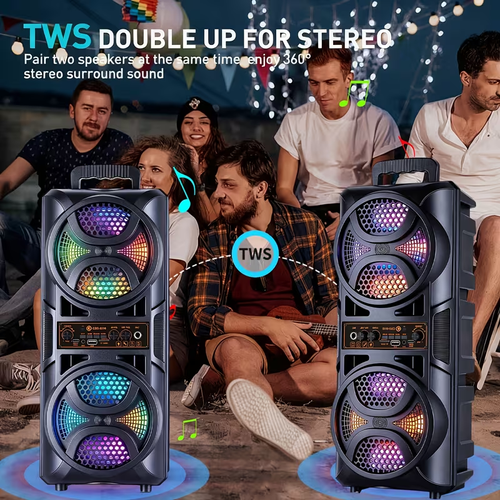 Portable Large Speaker with Subwoofer & Microphone Suitable for Karaoke