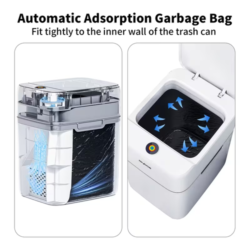 Smart Trash Can with Motion Sensor, Hands Free Garbage Bag Built in 2Nd Gen Fan System for Auto Suction Bags