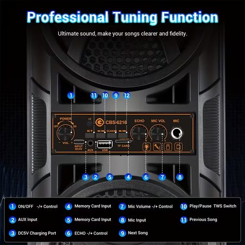 Portable Large Speaker with Subwoofer & Microphone Suitable for Karaoke