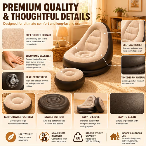 Inflatable Lounge Chair with Footrest Ottoman