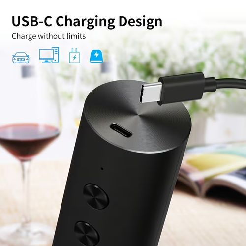 Rechargeable Electric Wine Opener with Foil Cutter, Wine Pourer, Vacuum Stopper and Storage Base