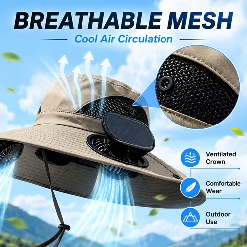 Fan Hat for Men And Women, Solar Wide Brim Sun Hat with Dual Cooling Fans, Adjustable Airflow Outdoor Hat for Summer Travel, Gardening, Hiking, Camping And Yard Work