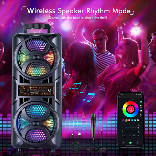 Portable Large Speaker with Subwoofer & Microphone Suitable for Karaoke