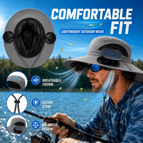 Fan Hat for Men And Women, Solar Wide Brim Sun Hat with Dual Cooling Fans, Adjustable Airflow Outdoor Hat for Summer Travel, Gardening, Hiking, Camping And Yard Work