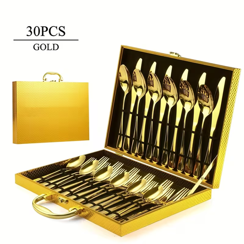 30pcs Golden Stainless Steel Cutlery Set with Mirror Polish