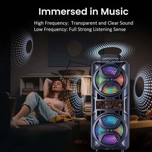 Portable Large Speaker with Subwoofer & Microphone Suitable for Karaoke