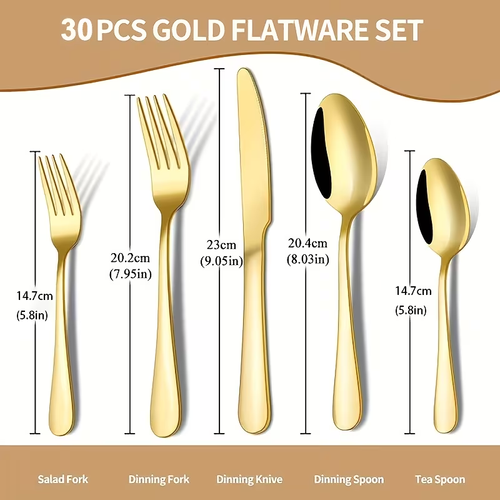 30pcs Golden Stainless Steel Cutlery Set with Mirror Polish