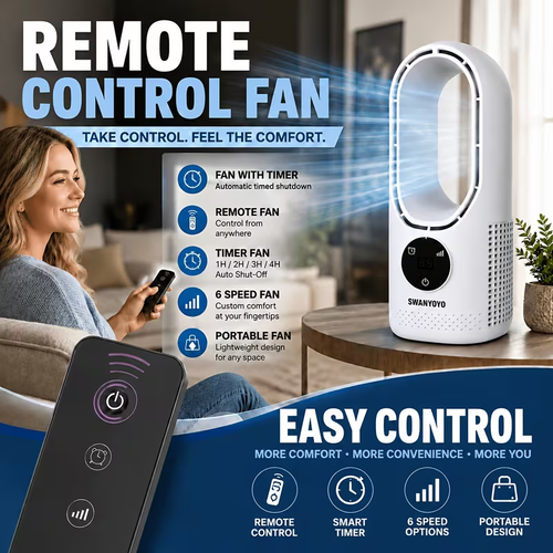 Portable Air Conditioning Fan, USB Tower Fan, Desktop Bladeless Fan - With Remote Control,