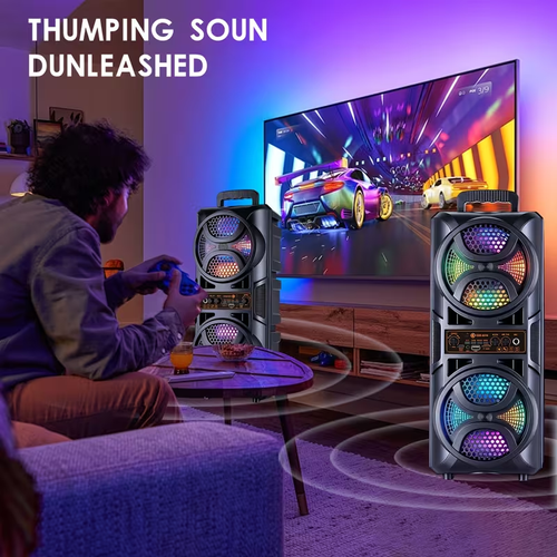 Portable Large Speaker with Subwoofer & Microphone Suitable for Karaoke