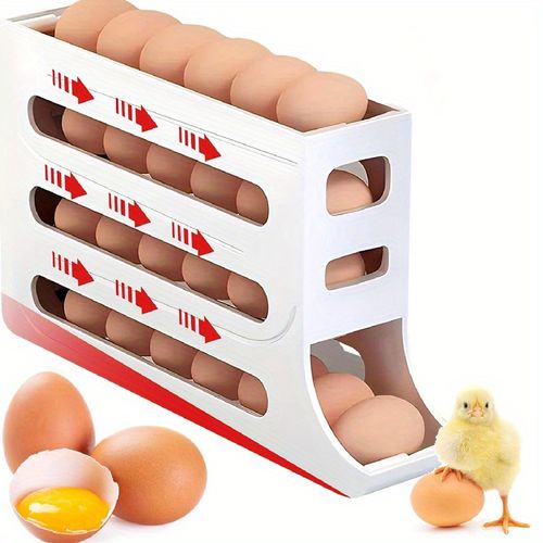 Refrigerator egg rack: multi-tiered, slanted design with automatic slide-out function, egg storage container