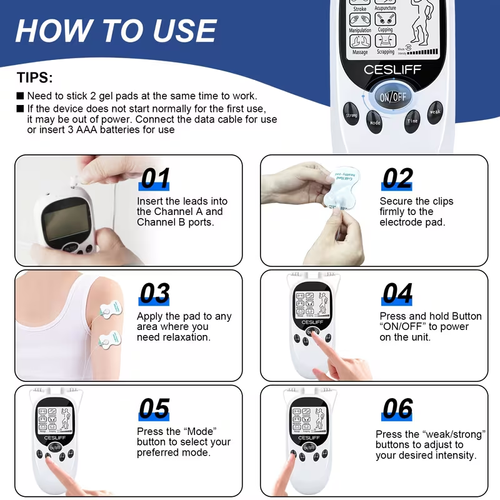 CESLIFF TENS EMS Dual-Channel Rechargeable Muscle Stimulator