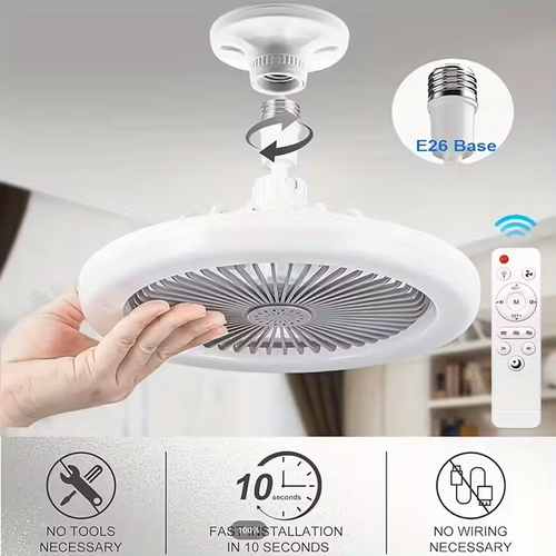 Ceiling Fan Light, with Light And Remote Control, Room Decor, Adjustable In All Directions, E26 Base Ceiling Fan Light, Fan Adjustable In 3 Levels, 3 Colors 3000-6500K DimmableIntelligent LED Light, with Timed Night Light Function
