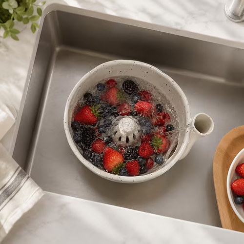 Ceramic Berry Basket, Self-Cleaning Water Flow Fruit Basket Suitable for Blueberries, Strawberries, And Other Fruits