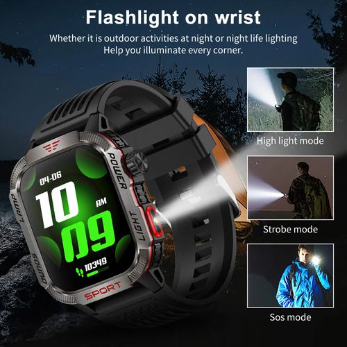 Smart Watch Men LED Flashlight Compass Altitude Air Pressure 100+ Sport Mode Fitness Tracker Outdoor Sports Smartwatch