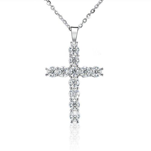 Women Fine Jewelry 925 Sterling Silver White Gold Shining Full Diamond Christian Jesus Cross VVS Moissanite Pendant Necklace