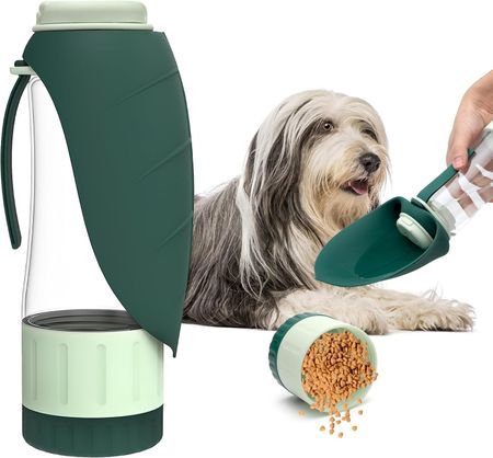 Aufgerüstete Hunde-Wasserflasche – Tragbarer Spender für Hunde, Katzen und Welpen mit Trinknapf und Futterbehälter, auslaufsicher, ideal für Spaziergänge, Reisen und Wandern.