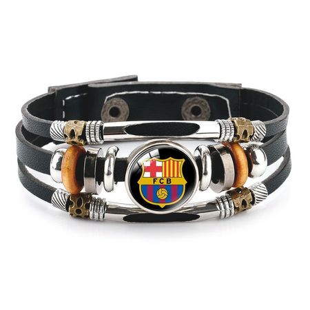 Europäisches Fußballclub-Armband für Männer und Frauen – Vielschichtiges Universalarmband mit Perlen und Leder für echte Fans