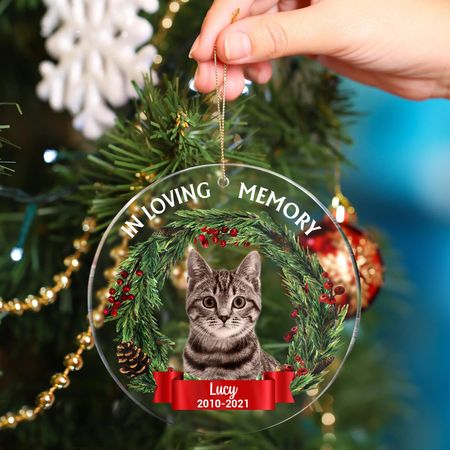 Foto personalizada em memória amorosa - Natal, presente memorial para a família, amantes de animais de estimação - Ornamento acrílico circular personalizado
