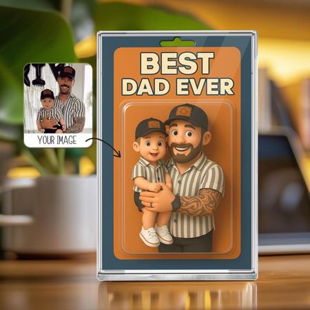 Personalisierte Cartoon-Figur – „Bester Papa-Baustein-Plakette
