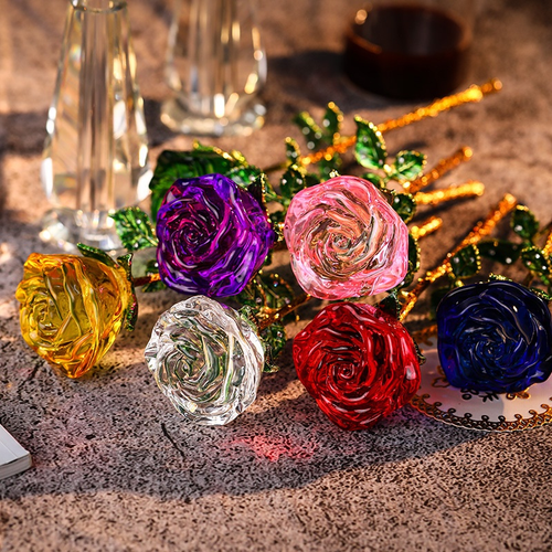 Handmade Crystal Rose with Metal Stem