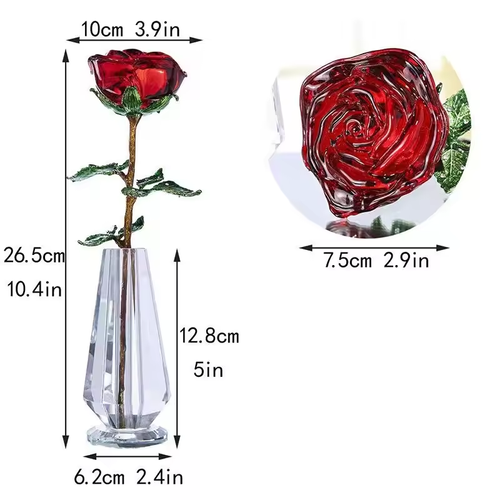 Handmade Crystal Rose with Metal Stem