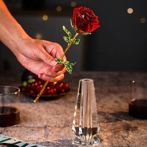 Handmade Crystal Rose with Metal Stem