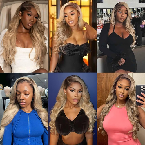 Ombre Long Wavy Lace Front Wig - Middle Part