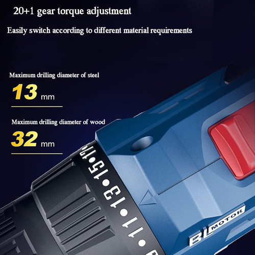 Brushless 21V reversible impact lithium battery drill with infinite control pistol-style electric drill