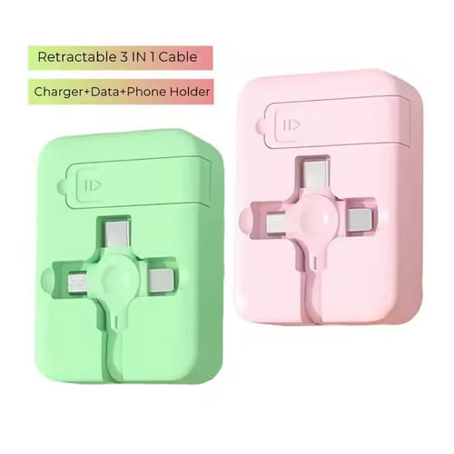 100W Triple-Port Retractable Cable with Stand