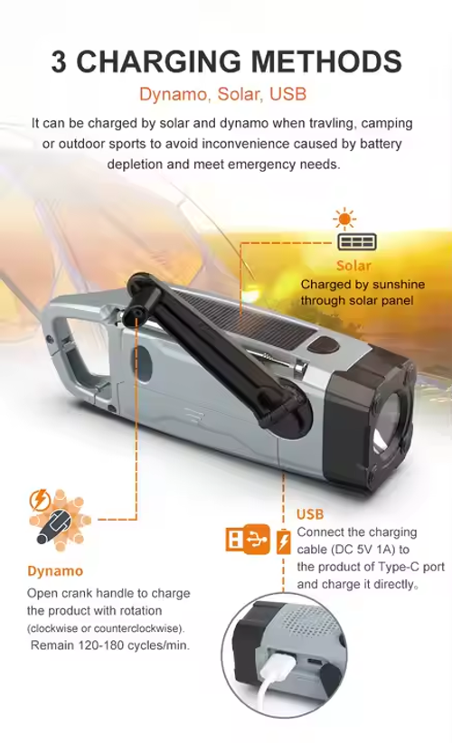 Solar Crank Weather Radio with Flashlight