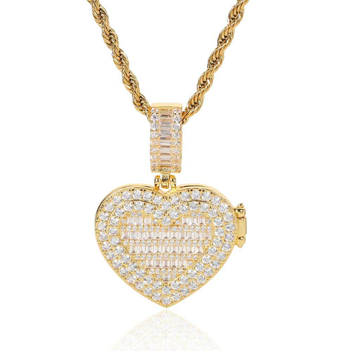 Gold-plated heart necklace with diamonds