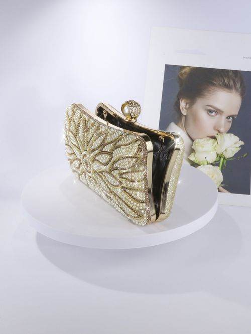 Luxury Pearl - Embellished Metal Clutch Purse for Special Occasions