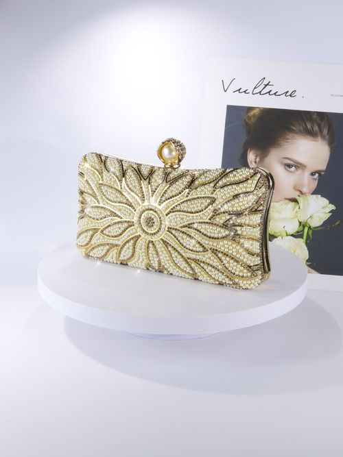 Luxury Pearl - Embellished Metal Clutch Purse for Special Occasions