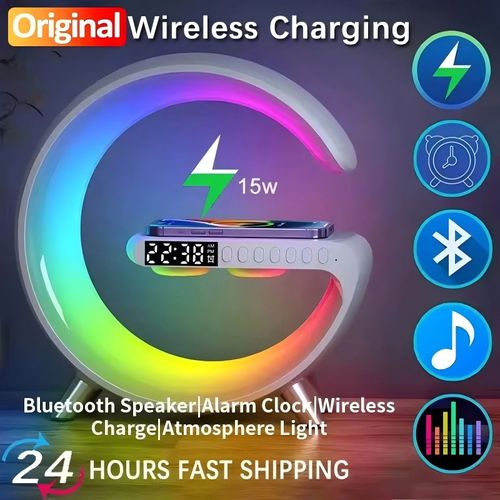 🔥Wireless Charger ＋ Speaker + Night Light + Alarm Clock